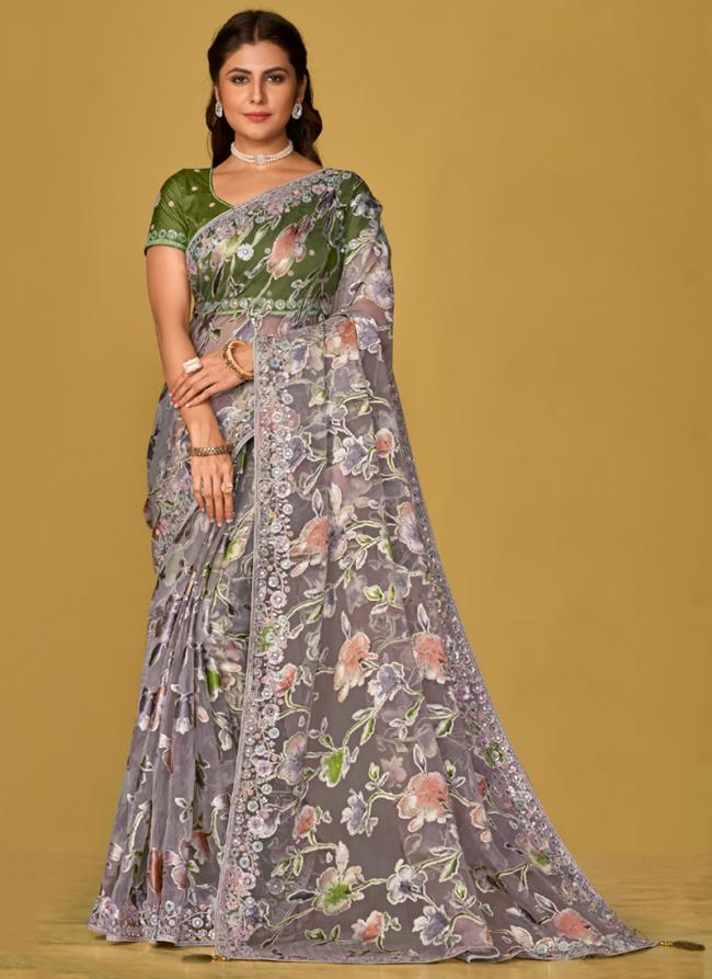 Soft Organza Multi Colour Wedding Wear Printed Saree